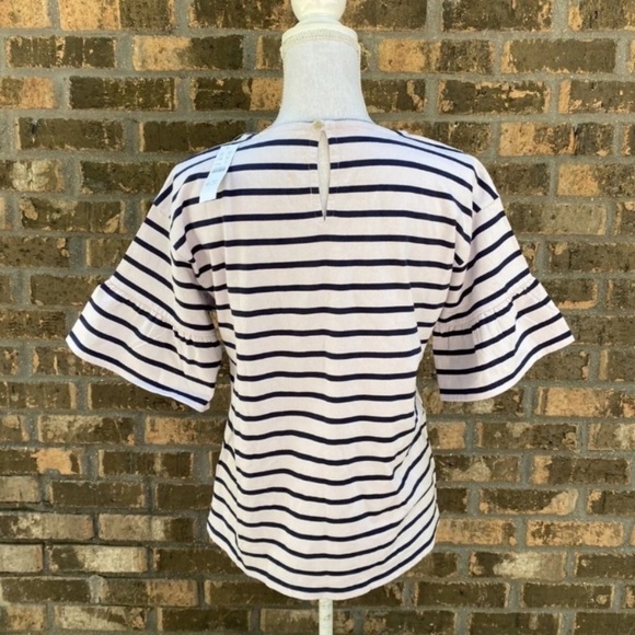 J Crew Womens Stripe T Shirt Small Purple  Mariner Cloth Ruffle Sleeve NWT - Picture 6 of 7
